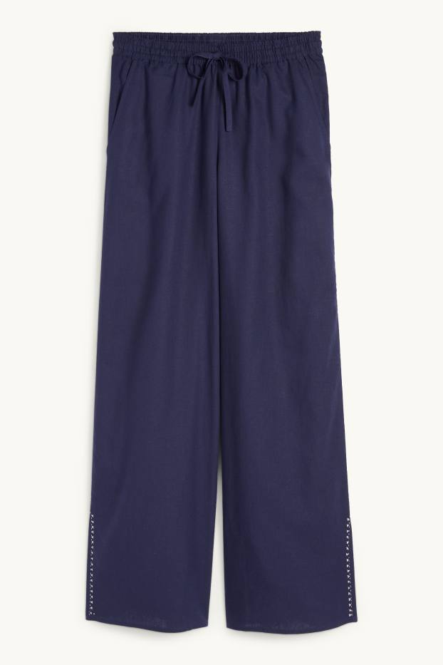Femmes - Rangsutra x C&A - pantalon en tissu - high waist - Palazzo - bleu foncé