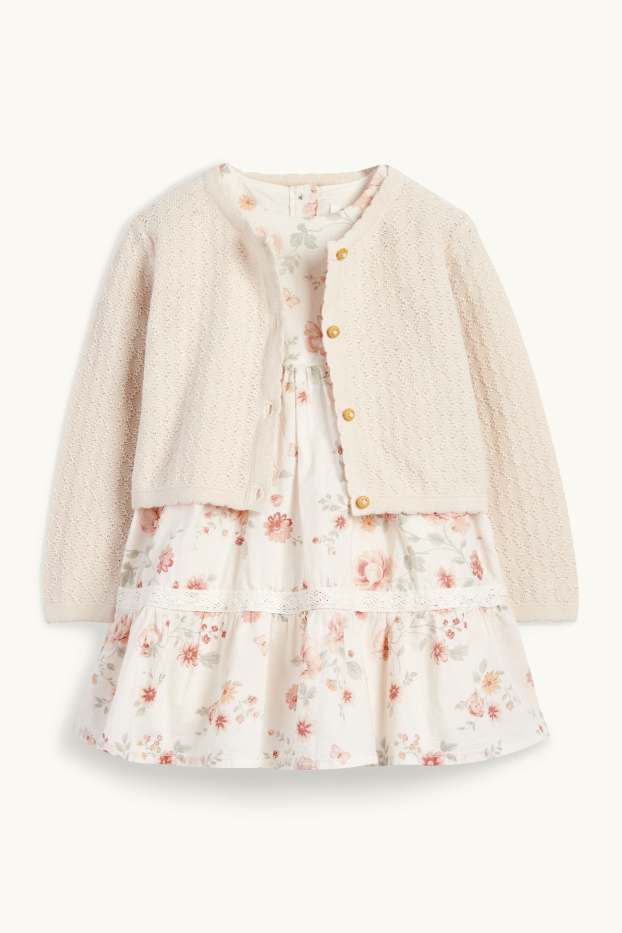 Bébés filles - Petites fleurs - tenue bébé - 2 pièces - blanc crème