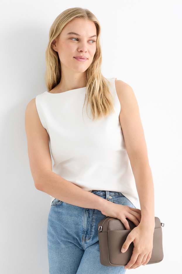 Women - Crossbody bag with detachable bag strap - faux leather - taupe