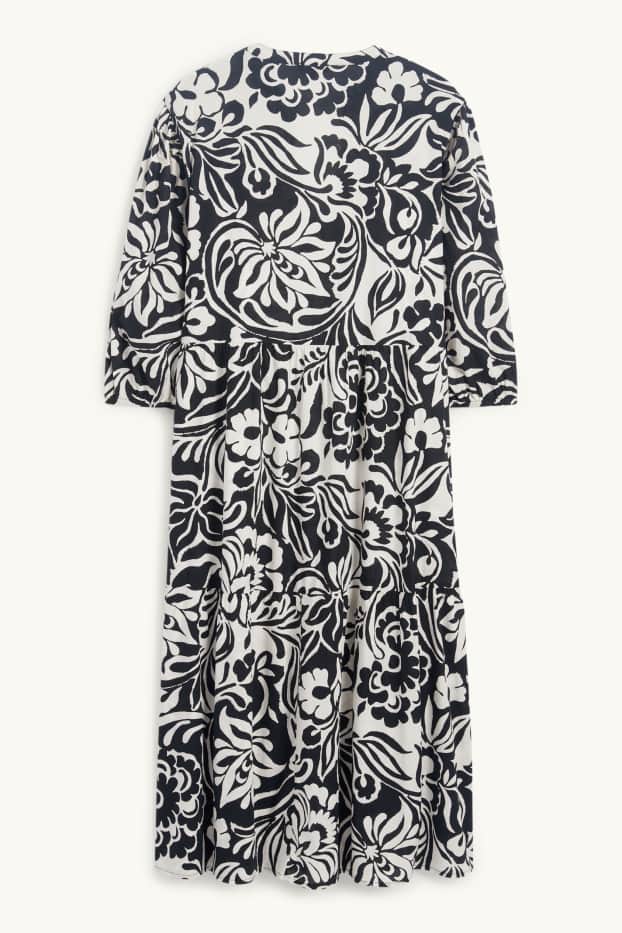 Femmes - Robe-chemise avec encolure en V - à fleurs - noir / beige
