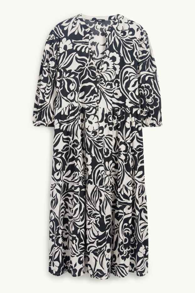 Femmes - Robe-chemise avec encolure en V - à fleurs - noir / beige