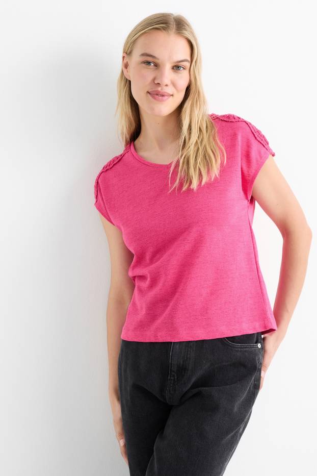 Mujer - Camiseta con escote en pico - regular fit - fucsia