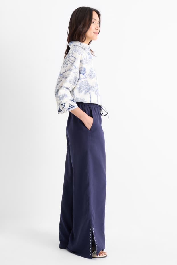 Femmes - Rangsutra x C&A - pantalon en tissu - high waist - Palazzo - bleu foncé