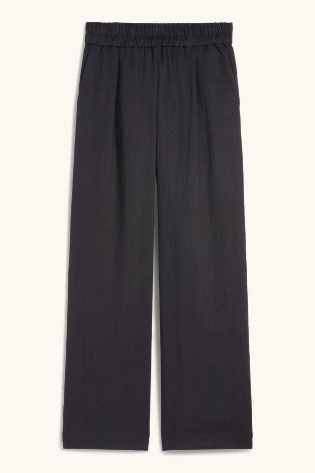 Femmes - Pantalon en toile - mid waist - wide leg - noir