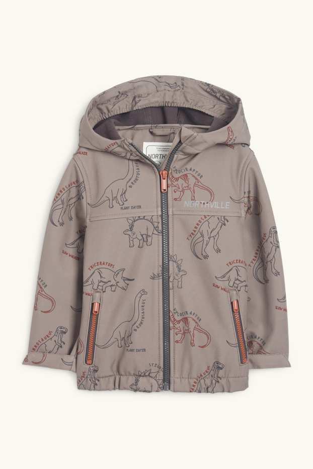 Bambini - Dinosauri - giacca softshell con cappuccio - impermeabile - marrone