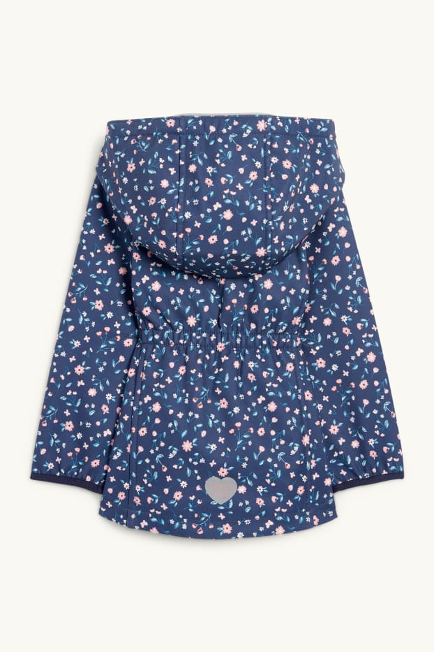 Kinder Mädchen - Softshelljacke mit Kapuze - wasserdicht - geblümt - dunkelblau