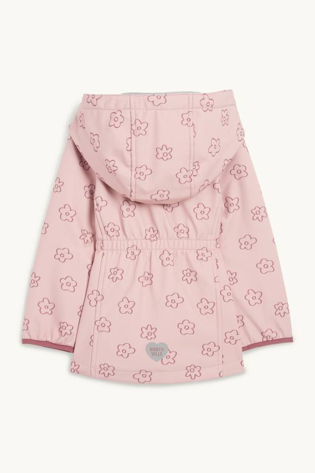 Enfants filles - Veste à coquille souple à capuche - imperméable - à fleurs - rose foncé