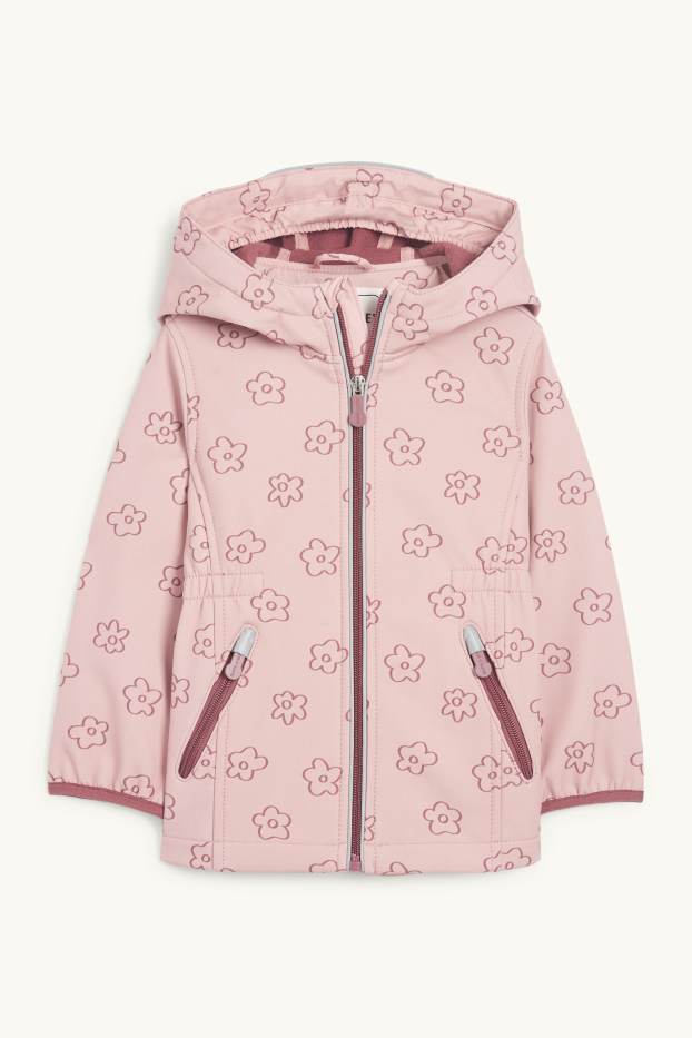 Enfants filles - Veste à coquille souple à capuche - imperméable - à fleurs - rose foncé