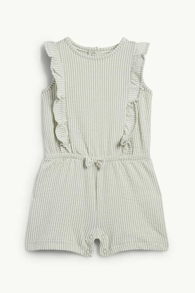 Baby Mädchen - Baby-Jumpsuit - gestreift - strukturiert - grün / cremeweiss