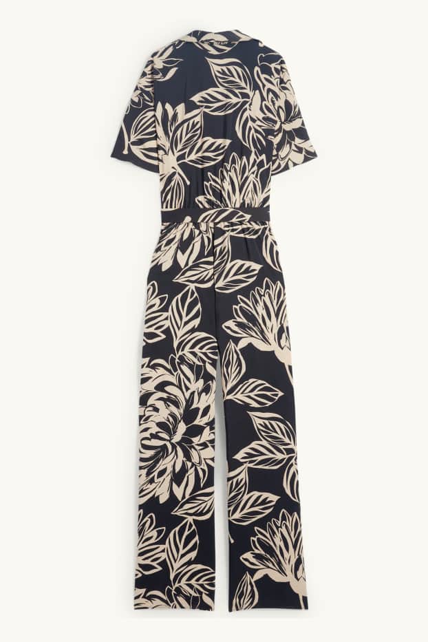 Dames - Jumpsuit - gebloemd - zwart / beige