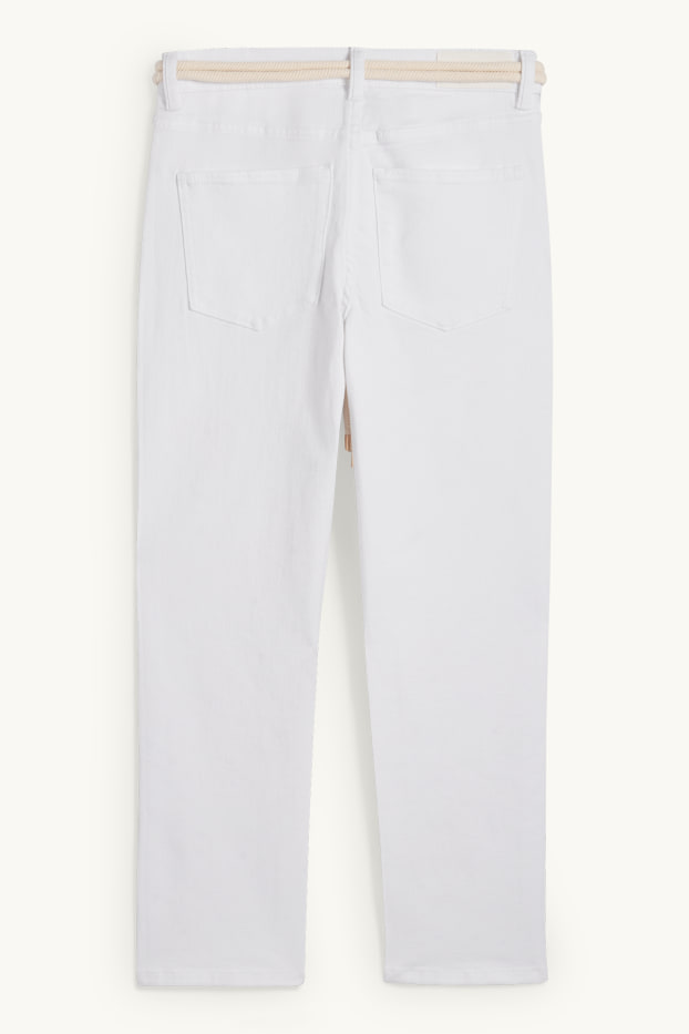 Damen - Crop Slim Jeans mit Gürtel - Mid Waist - weiß