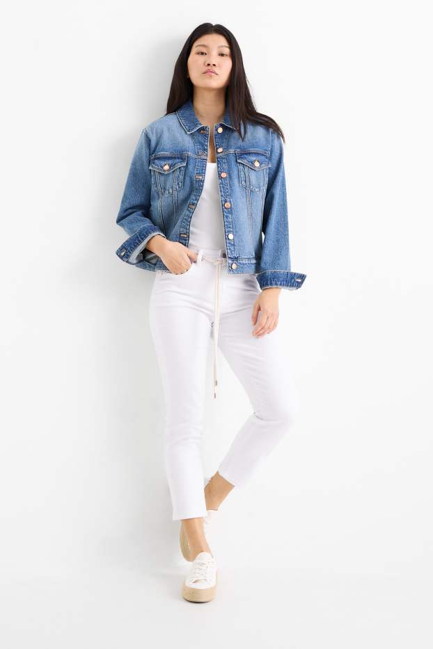 Damen - Crop Slim Jeans mit Gürtel - Mid Waist - weiß