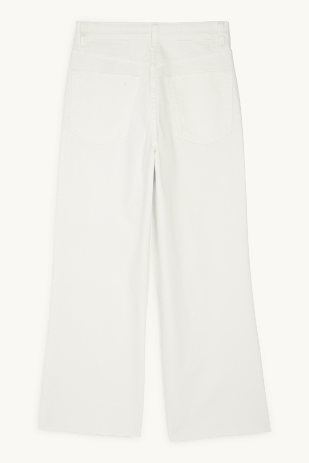 Dames - Korte wide leg jeans - mid waist - wit