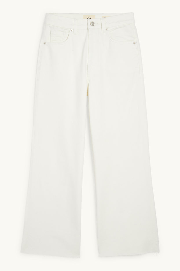 Dames - Korte wide leg jeans - mid waist - wit