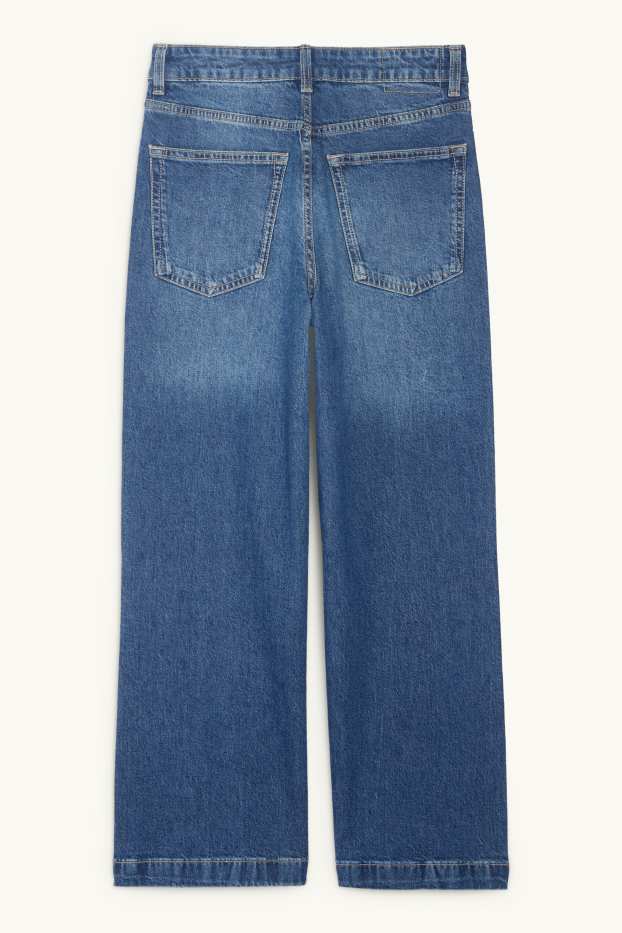 Femmes - Wide leg jean court - mid waist - jean bleu foncé