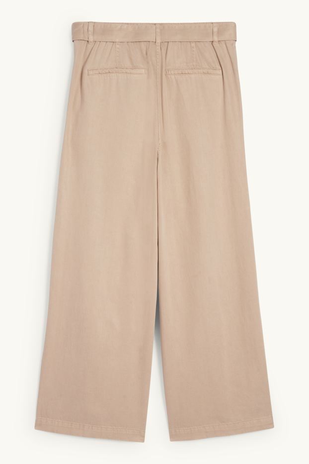 Dames - Pantalon met ceintuur - high waist - wide leg - beige