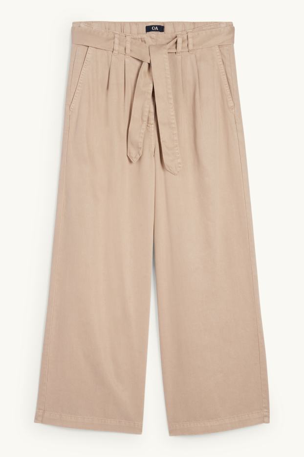 Dames - Pantalon met ceintuur - high waist - wide leg - beige