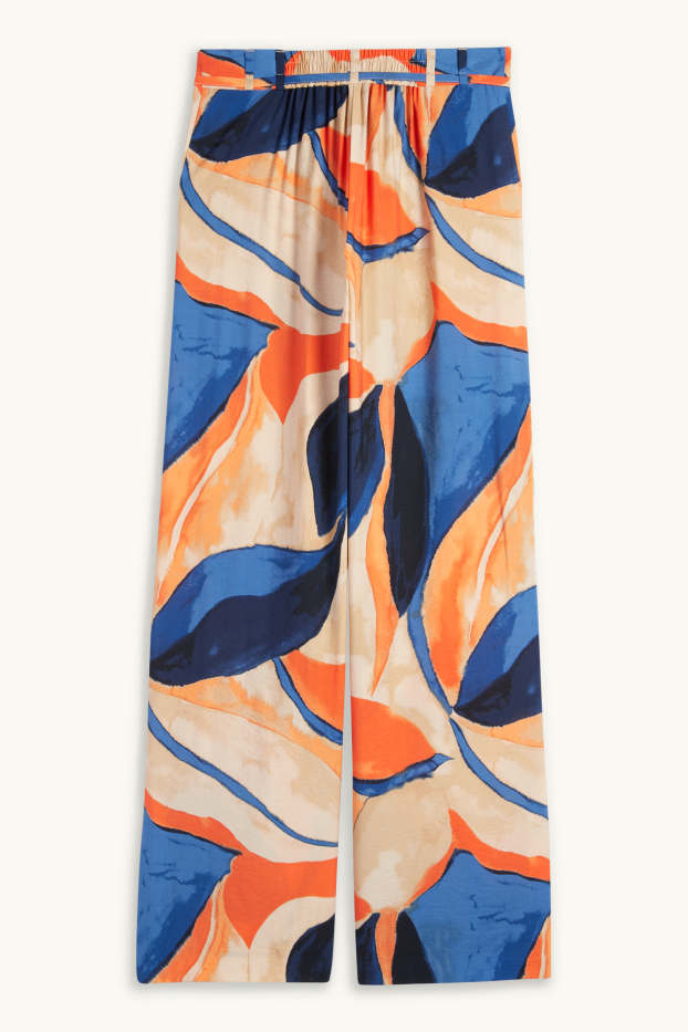 Femmes - Pantalon de toile - high waist - wide leg - à motif - orange / bleu
