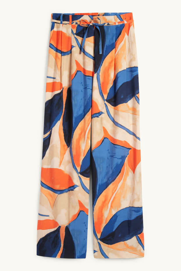 Femmes - Pantalon de toile - high waist - wide leg - à motif - orange / bleu