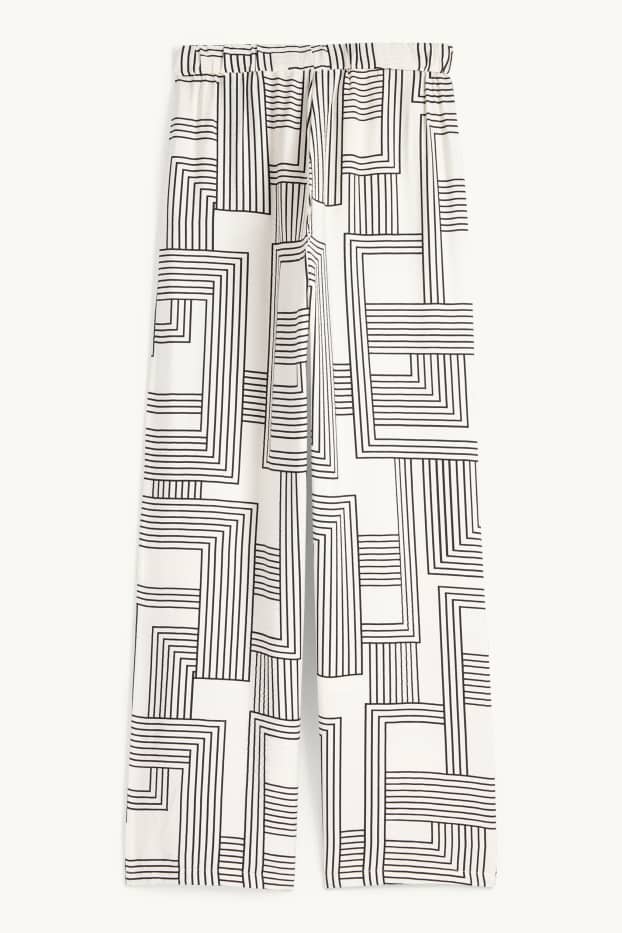 Femmes - Pantalon en toile - high waist - wide leg - à motif - blanc / noir