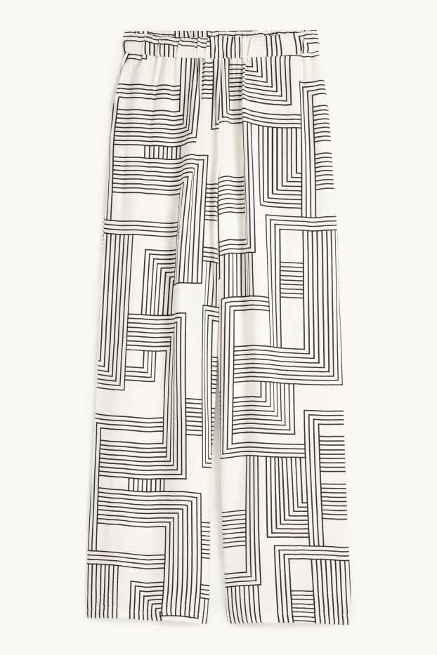 Femmes - Pantalon en toile - high waist - wide leg - à motif - blanc / noir