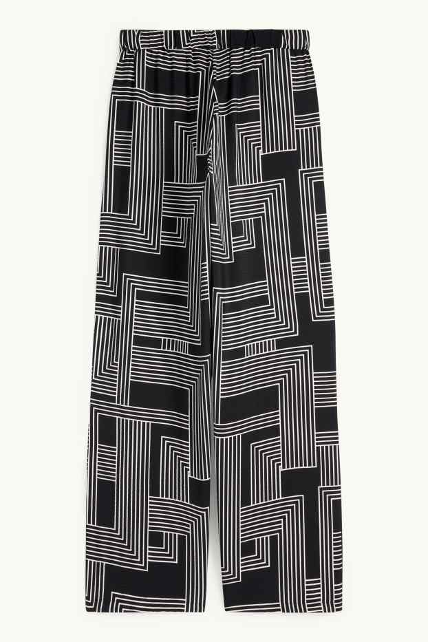 Femmes - Pantalon en toile - high waist - wide leg - à motif - noir / blanc
