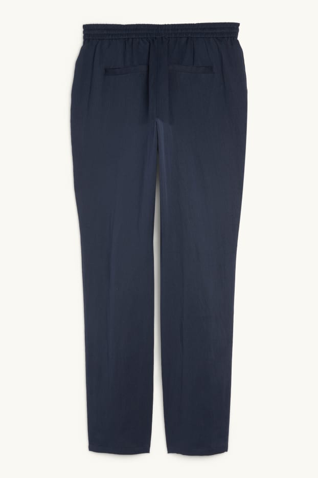 Femmes - Pantalon en toile - mid waist - tapered fit - bleu foncé