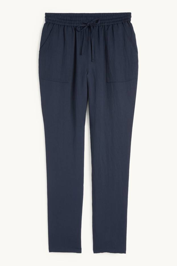 Femmes - Pantalon en toile - mid waist - tapered fit - bleu foncé