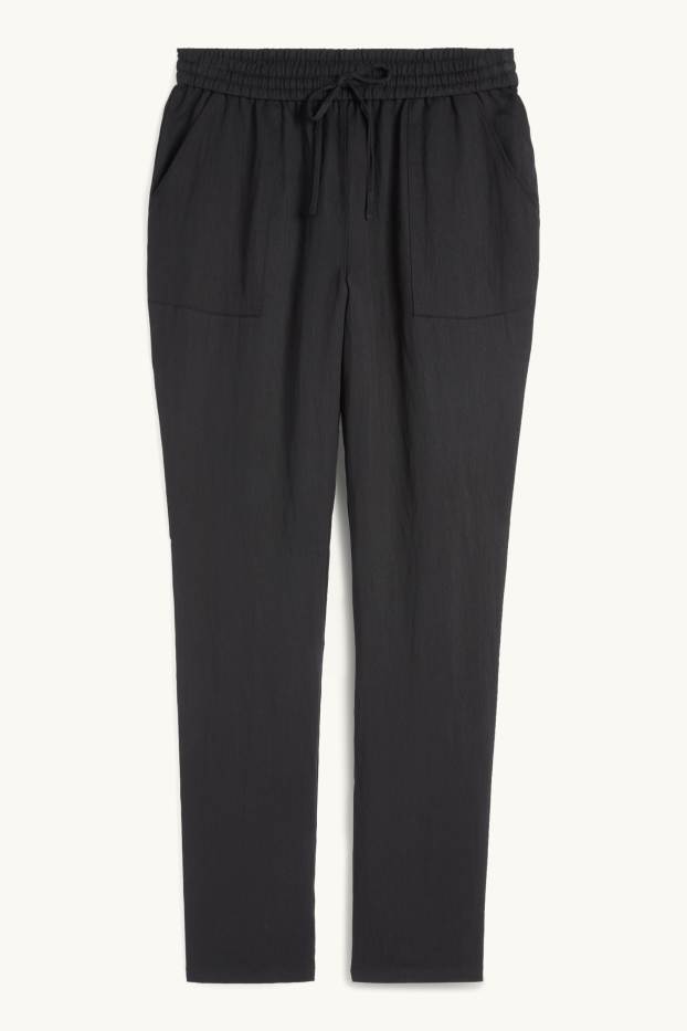 Femmes - Pantalon en toile - mid waist - tapered fit - noir