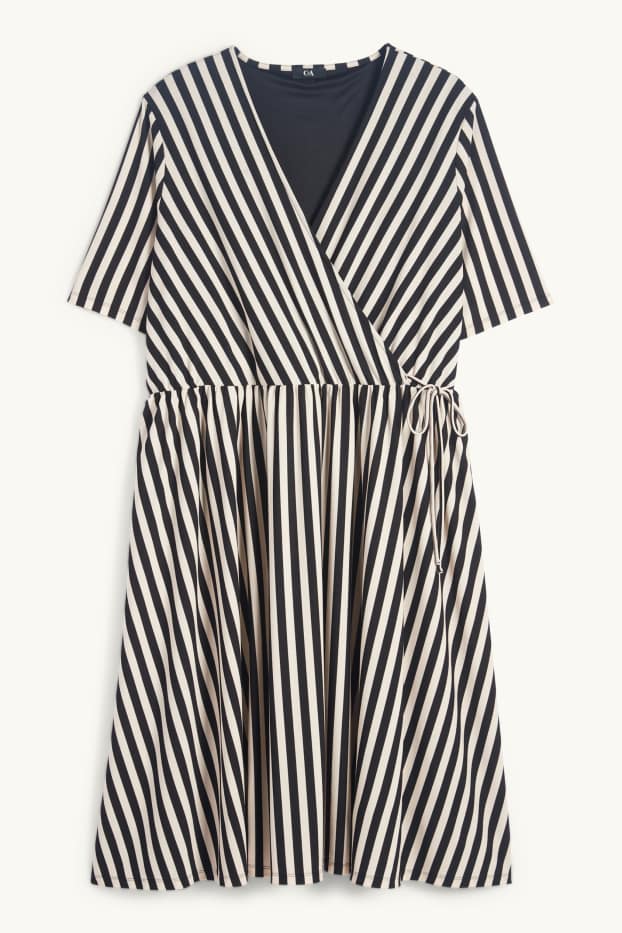 Femmes - Robe portefeuille - à rayures - noir / blanc