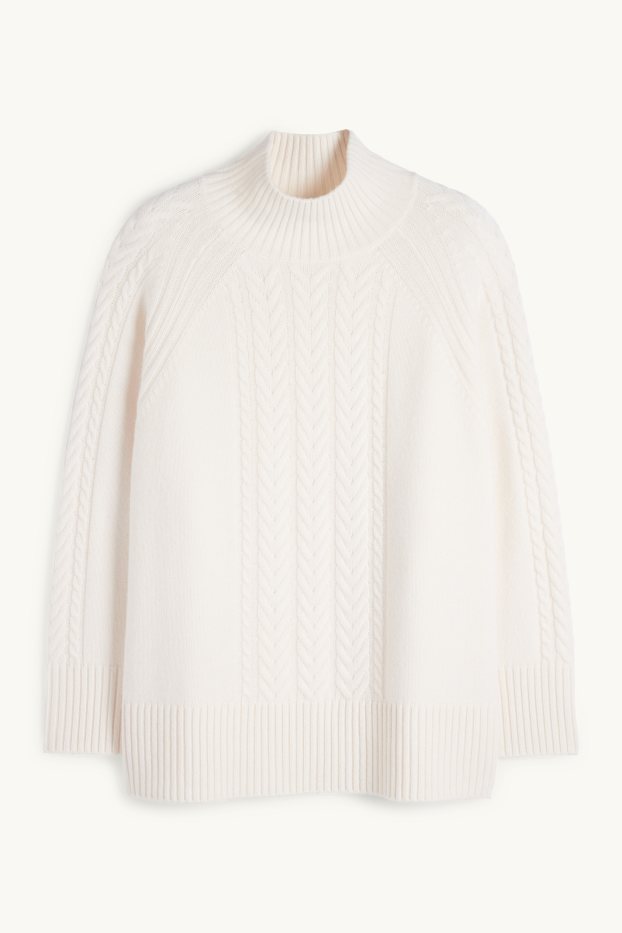 Femmes - Pull à col roulé en cachemire mélangé - laine mélangée - blanc