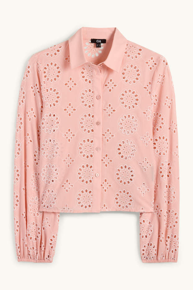 Women - Blouse - broderie anglaise - rose