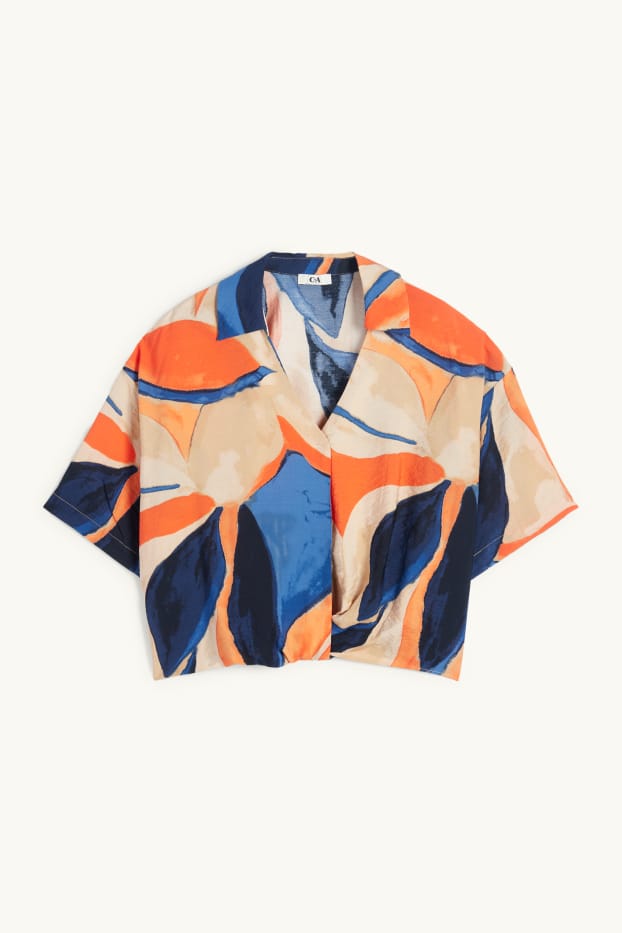 Donna - Blusa con scollo a V - fantasia - arancione