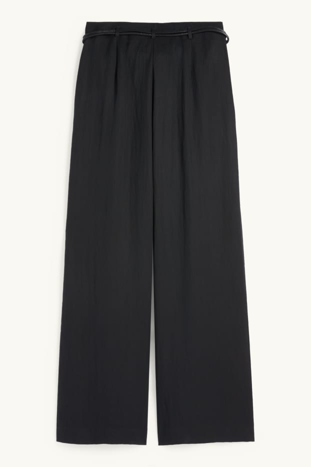 Women - Cloth trousers with belt - high waist - wide leg - black