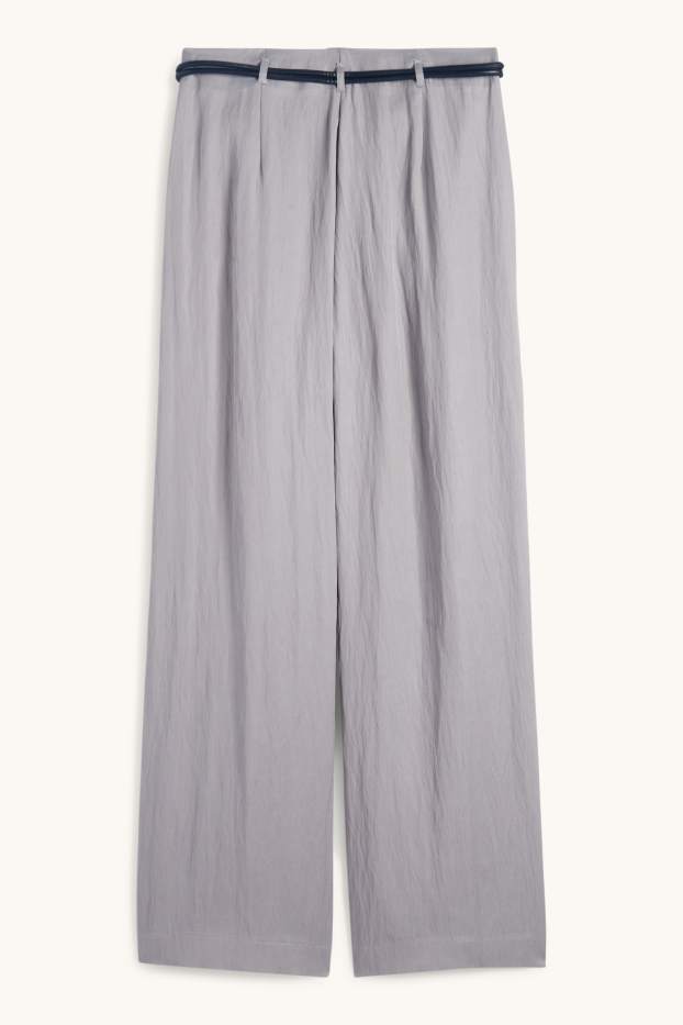 Femmes - Pantalon en toile avec ceinture - high waist - wide leg - gris