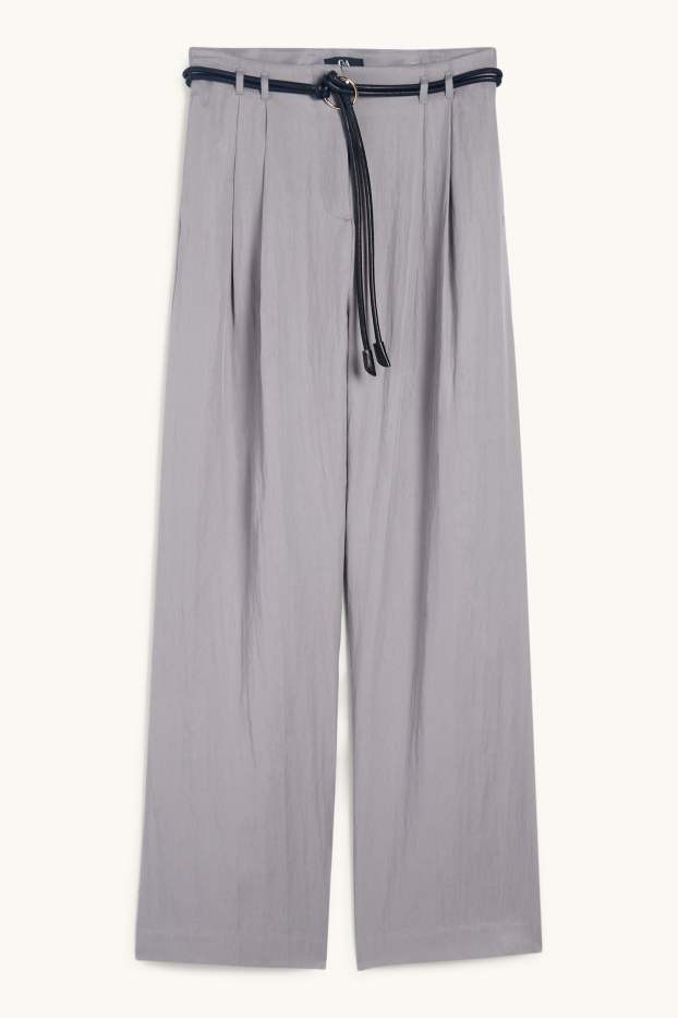Femmes - Pantalon en toile avec ceinture - high waist - wide leg - gris
