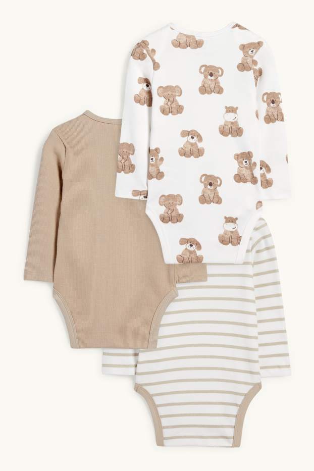 Unisexe - Lot de 3 - oursons - bodys bébé - beige