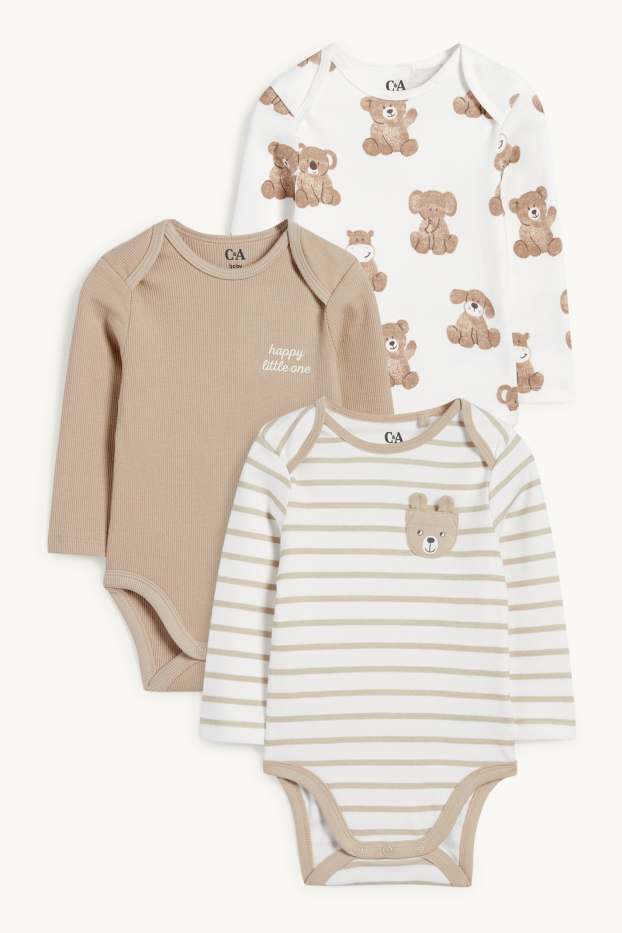 Unisexe - Lot de 3 - oursons - bodys bébé - beige