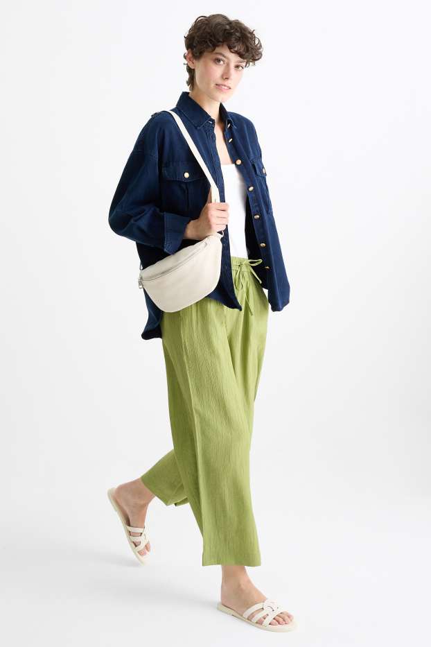 Dames - Pantalon - high waist - wide leg - met structuur - groen