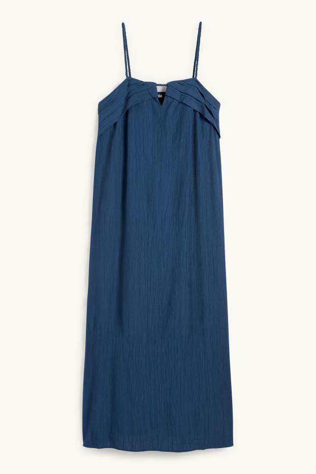 Damen - Kleid mit V-Ausschnitt - strukturiert - dunkelblau