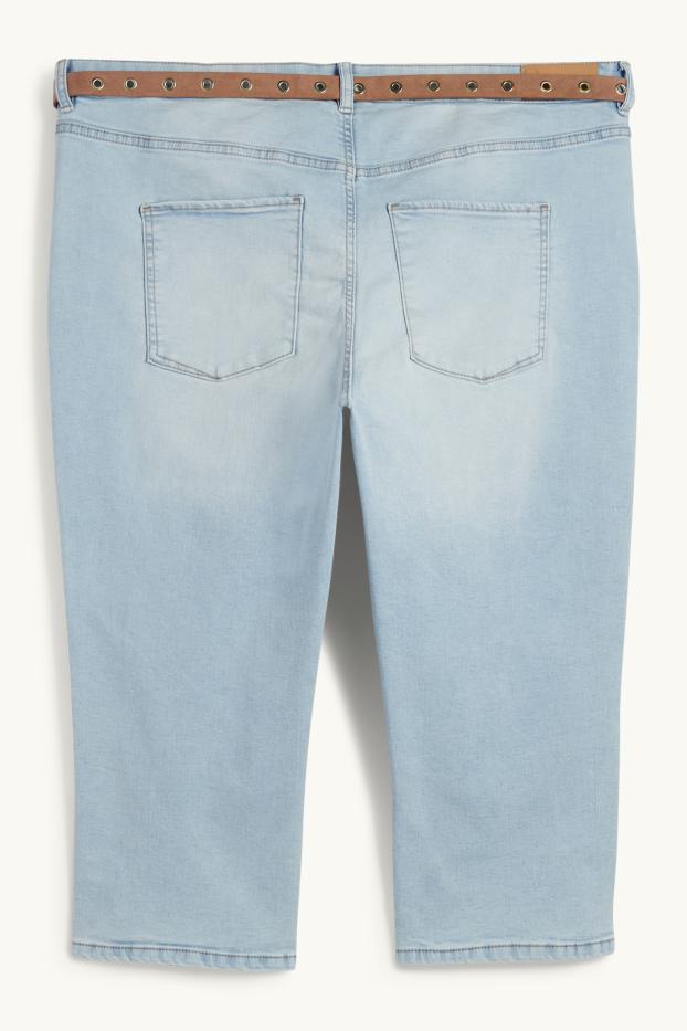 Women - Capri jeans with belt - mid-rise waist - light blue
