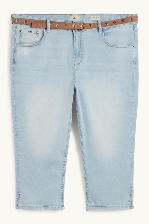 Women - Capri jeans with belt - mid-rise waist - light blue