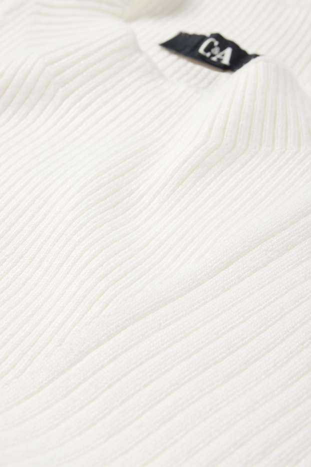 Femmes - Haut à col roulé - finition côtelée - blanc