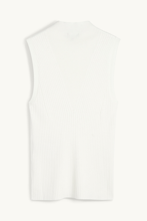 Femmes - Haut à col roulé - finition côtelée - blanc