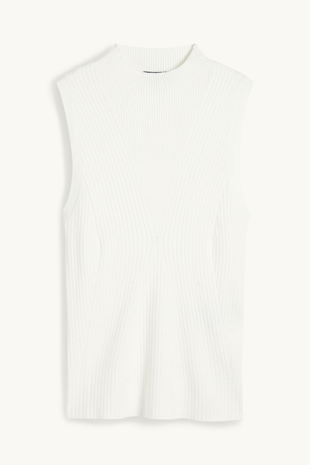 Femmes - Haut à col roulé - finition côtelée - blanc