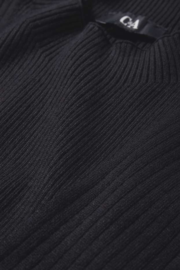 Dames - Topje met rolkraag - ribstof - zwart