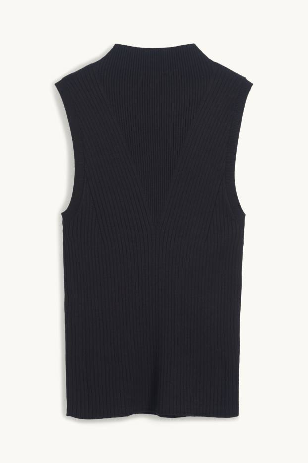 Dames - Topje met rolkraag - ribstof - zwart