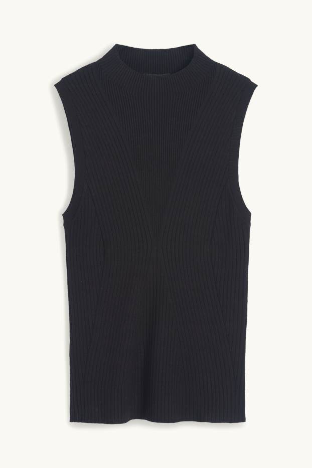 Dames - Topje met rolkraag - ribstof - zwart