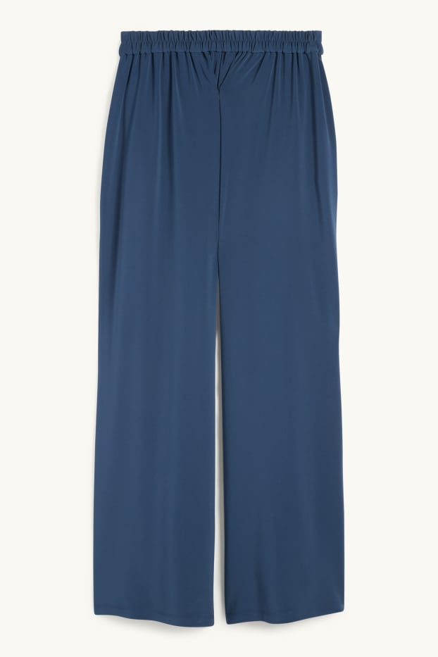 Women - Jersey trousers - high-rise waist - wide leg - dark blue