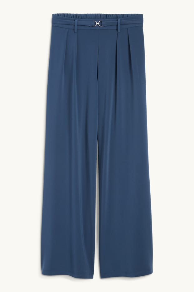 Women - Jersey trousers - high-rise waist - wide leg - dark blue